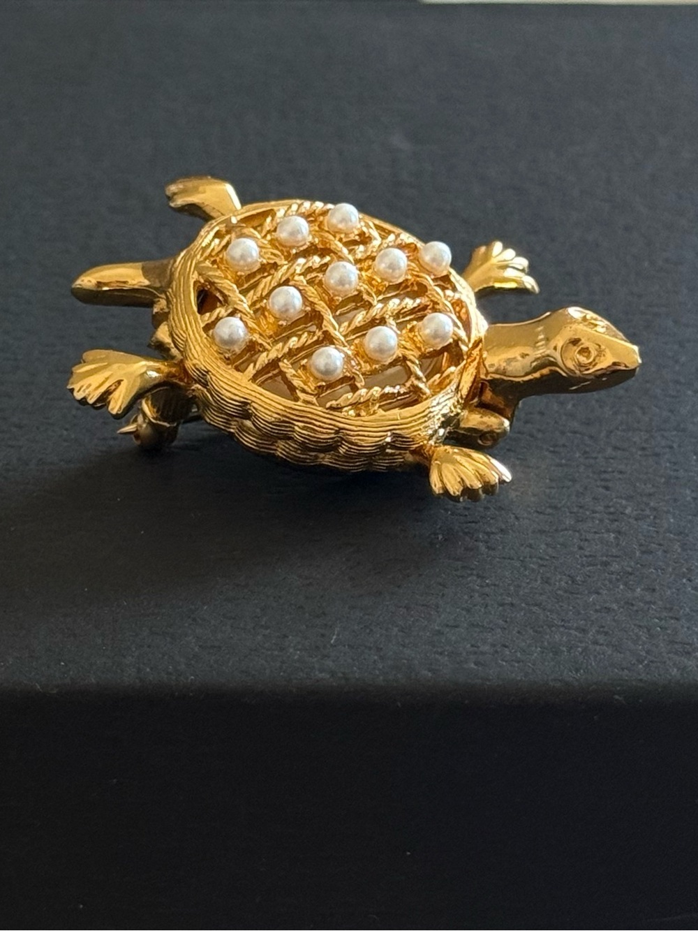 Joan Rivers Gold Turtle Pendant Brooch Watch with Pearls